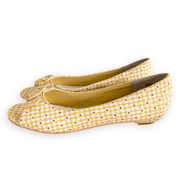 MUDD Pinup Retro Yellow Daisy Ginham Wicker Buckle Peep Toe Flats 🌼 - Picture 9 of 14